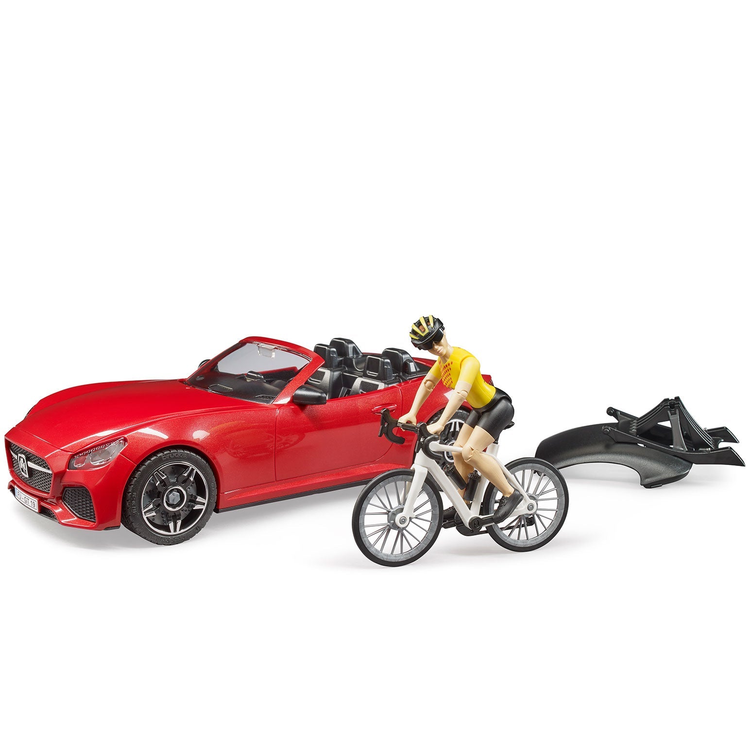 Raudonas automobilis su dviratininke Br-03485