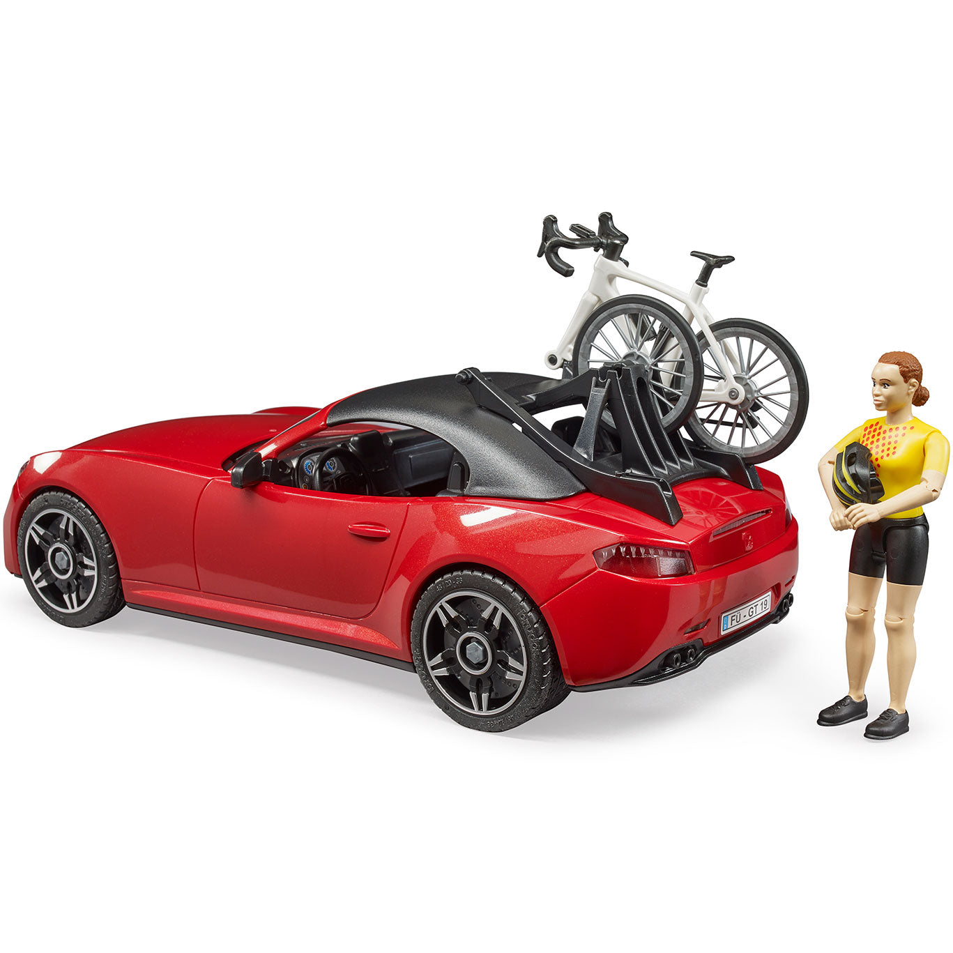 Raudonas automobilis su dviratininke Br-03485