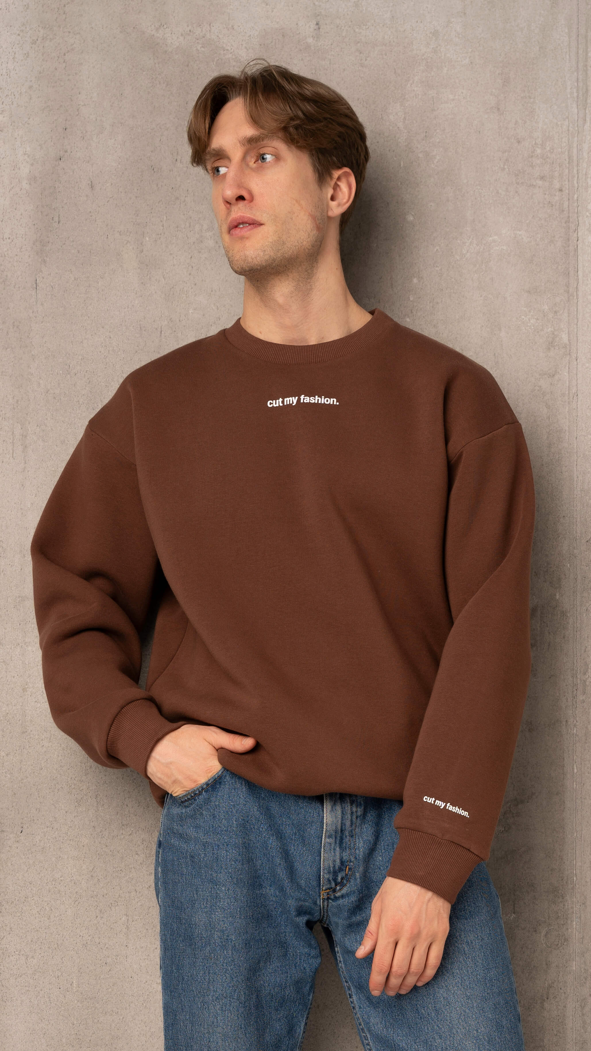 Vyriškas laisvalaikio džemperis be kapišono su pūkeliu