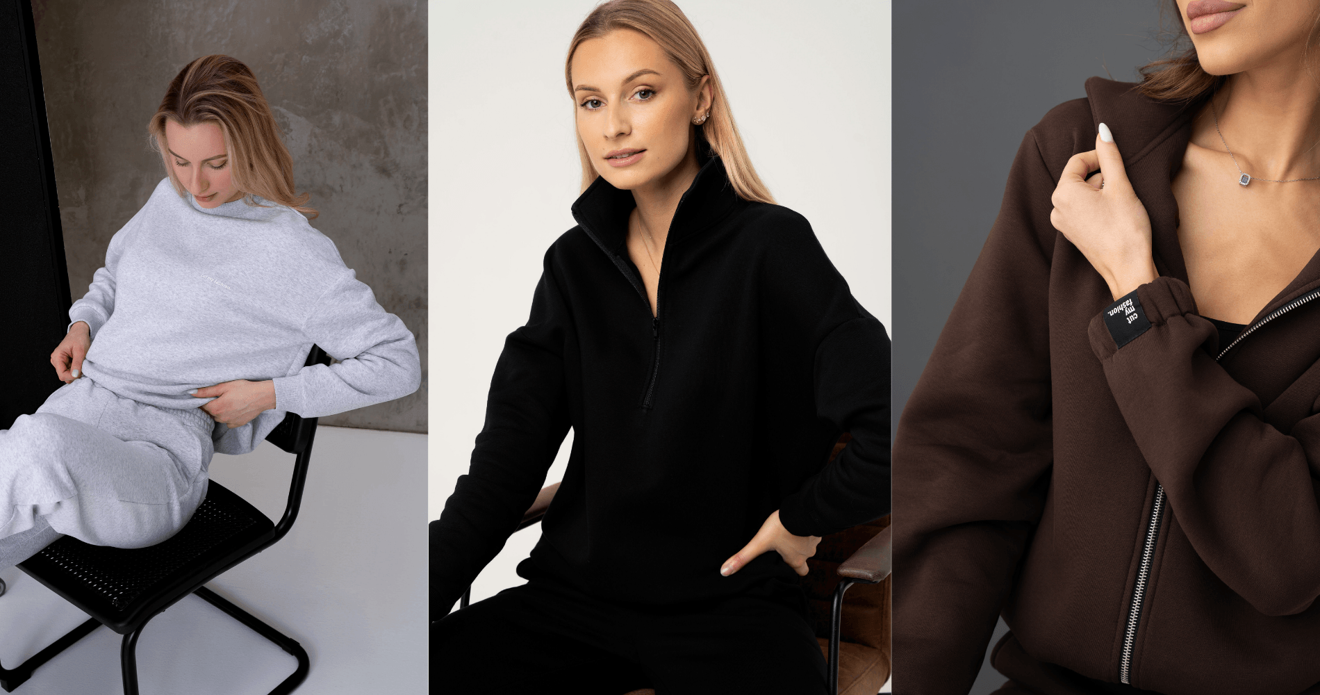 Moteriška cutmyfashion laisvalaikio apranga verslui – džemperiai, kelnės ir užsegami kostiumai